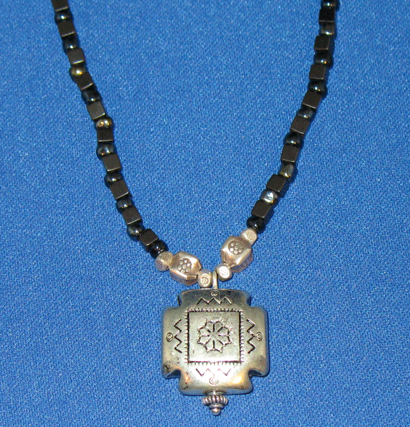 Hematite and Silver Cross Bead-Pendant