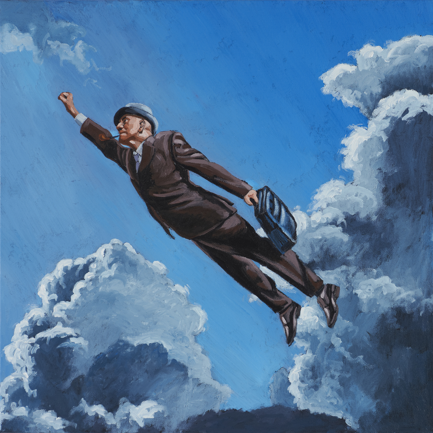 Super Bureaucrat - painting of flying bureaucrat by
        Stefano Zattera